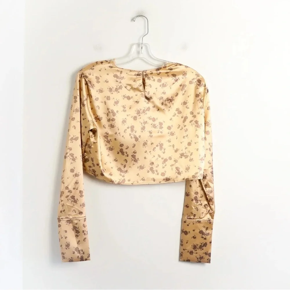 NWT Zara crop floral print top satin blouse 3067419674 peach pastel blouse fairy - Picture 6 of 8